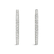 Load image into Gallery viewer, White Gold 14k Oval Shape Two Sided Diamond Hoop Earrings in Hinged Snap Back