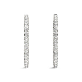 White Gold 14k Oval Shape Two Sided Diamond Hoop Earrings in Hinged Snap Back