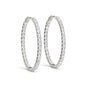 White Gold 14k Oval Shape Two Sided Diamond Hoop Earrings in Hinged Snap Back