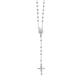 Sterling Silver Polished Rosary Chain and Bead Women's Religious Motif Necklace
