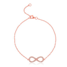 Load image into Gallery viewer, Sterling Silver Rose Toned Infinity Symbol Bracelet with Cubic Zirconias