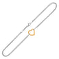 Yellow Gold and Sterling Silver 14k Anklet with a Single Open Heart Station