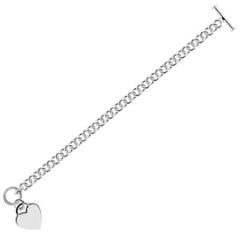 Sterling Silver Rhodium Plated Rolo Chain Women's Bracelet with a Heart Charm