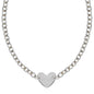 Sterling Silver Rhodium Plated Chain Bracelet with a Flat Heart Motif Station