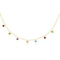 Yellow Gold 14k Cable Chain Women's Fancy Necklace with Round Multi-Tone Charms