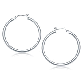White Gold 14k 40 mm Polished Hoop Earrings with Snap Lock Backing