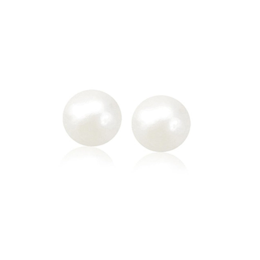 Yellow Gold 14k 7.0 mm Freshwater Cultured White Pearl Stud Earrings