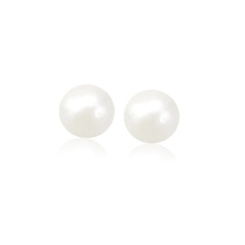 Yellow Gold 14k 7.0 mm Freshwater Cultured White Pearl Stud Earrings
