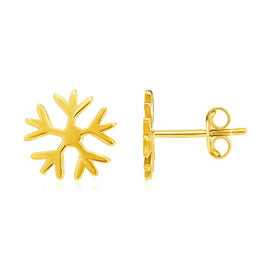 Yellow Gold 14k Post Earrings with Snowflakes in Pushback Clasps