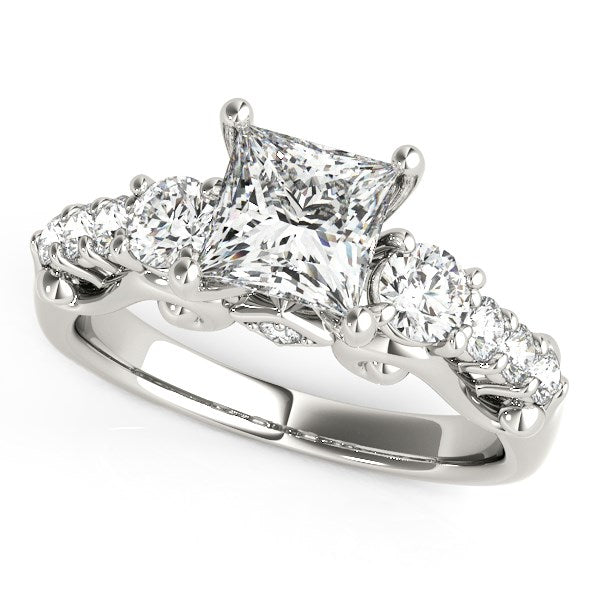 White Gold 14k 3 Stone Antique Design Diamond Engagement Ring