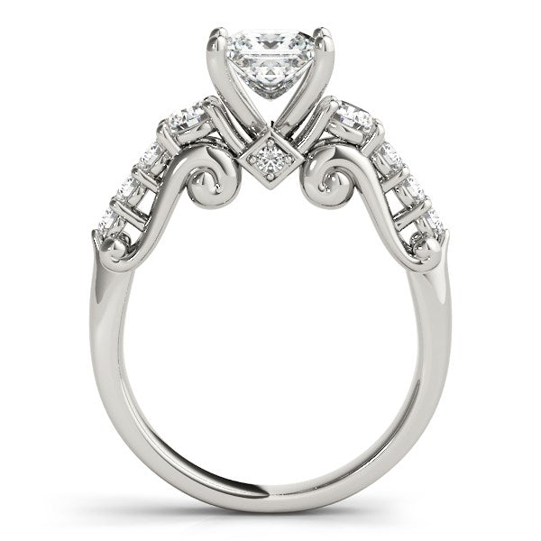 White Gold 14k 3 Stone Antique Design Diamond Engagement Ring