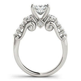 White Gold 14k 3 Stone Antique Design Diamond Engagement Ring