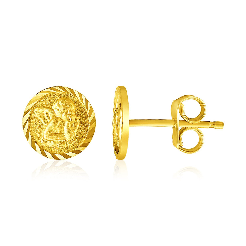 Yellow Gold 14k Round Angel Post Earrings with Pushback Clasps