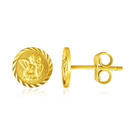 Yellow Gold 14k Round Angel Post Earrings with Pushback Clasps
