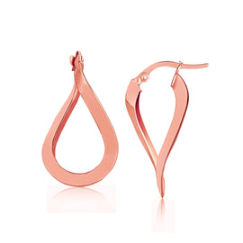 Rose Gold 14k Twisted Style Freeform Hoop Earrings with Snap Lock