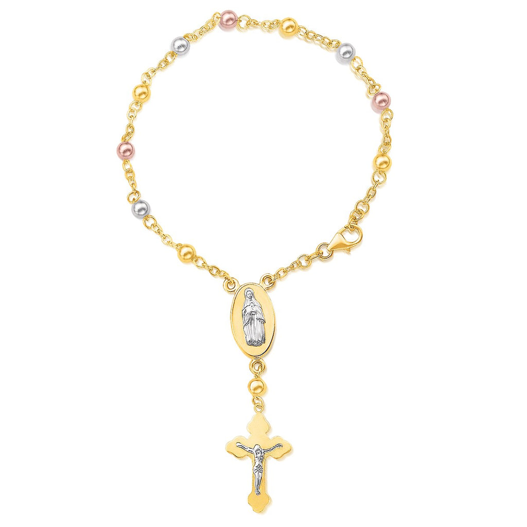 Tri-Color Gold 14k Rosary Style Women's Fancy Bracelet