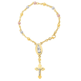 Tri-Color Gold 14k Rosary Style Women's Fancy Bracelet