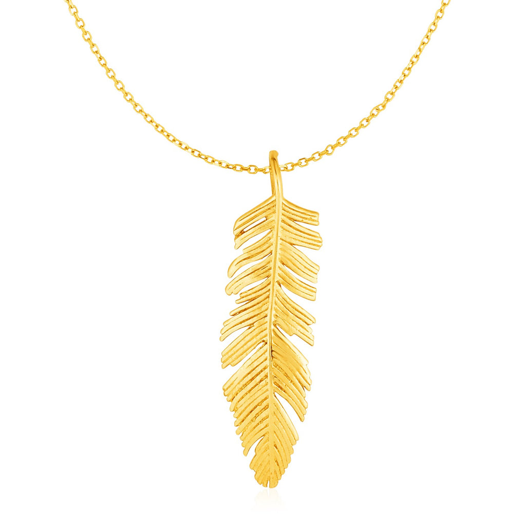 Yellow Gold 10k Elegant Feather Pendant