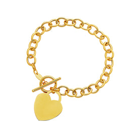 Yellow Gold 14k Toggle Women's Bracelet with Heart Charm