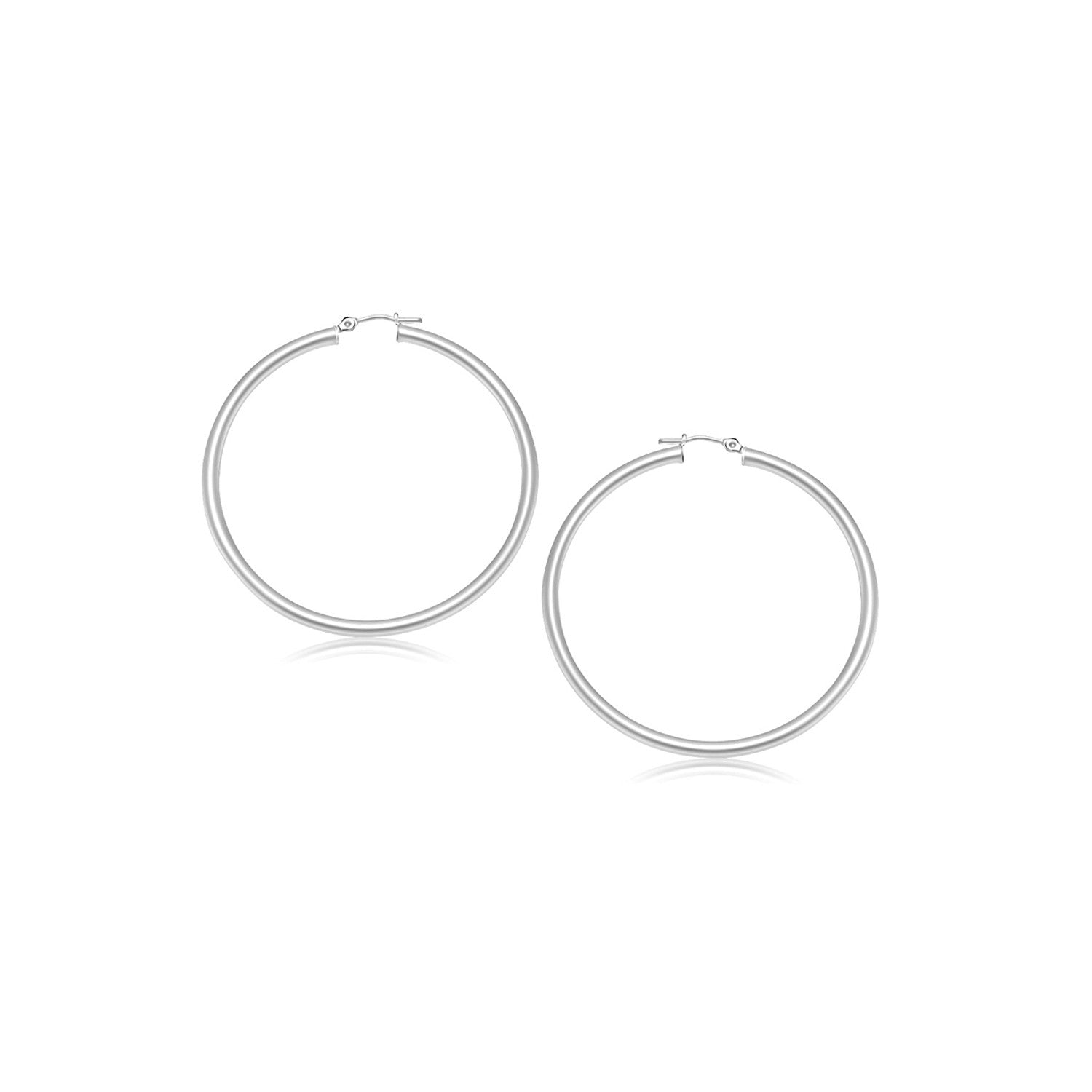 White Gold 14k 2- mm Polished Hoop Earrings with Snap Lock Backing