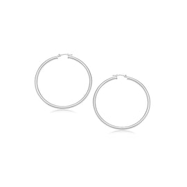 White Gold 14k 2- mm Polished Hoop Earrings with Snap Lock Backing
