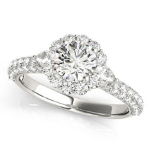 Load image into Gallery viewer, White Gold 14k Halo Round Diamond Pave Band Engagement Ring