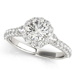 White Gold 14k Halo Round Diamond Pave Band Engagement Ring