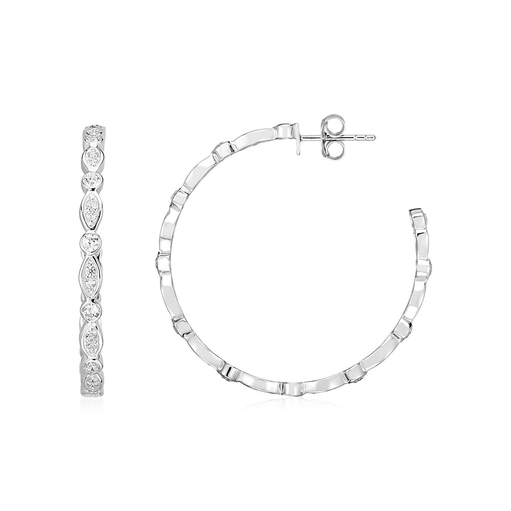 Sterling Silver Crafted Hoop Earrings with Round and Marquise Cubic Zirconias for Any Ocassions