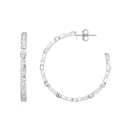 Sterling Silver Crafted Hoop Earrings with Round and Marquise Cubic Zirconias for Any Ocassions