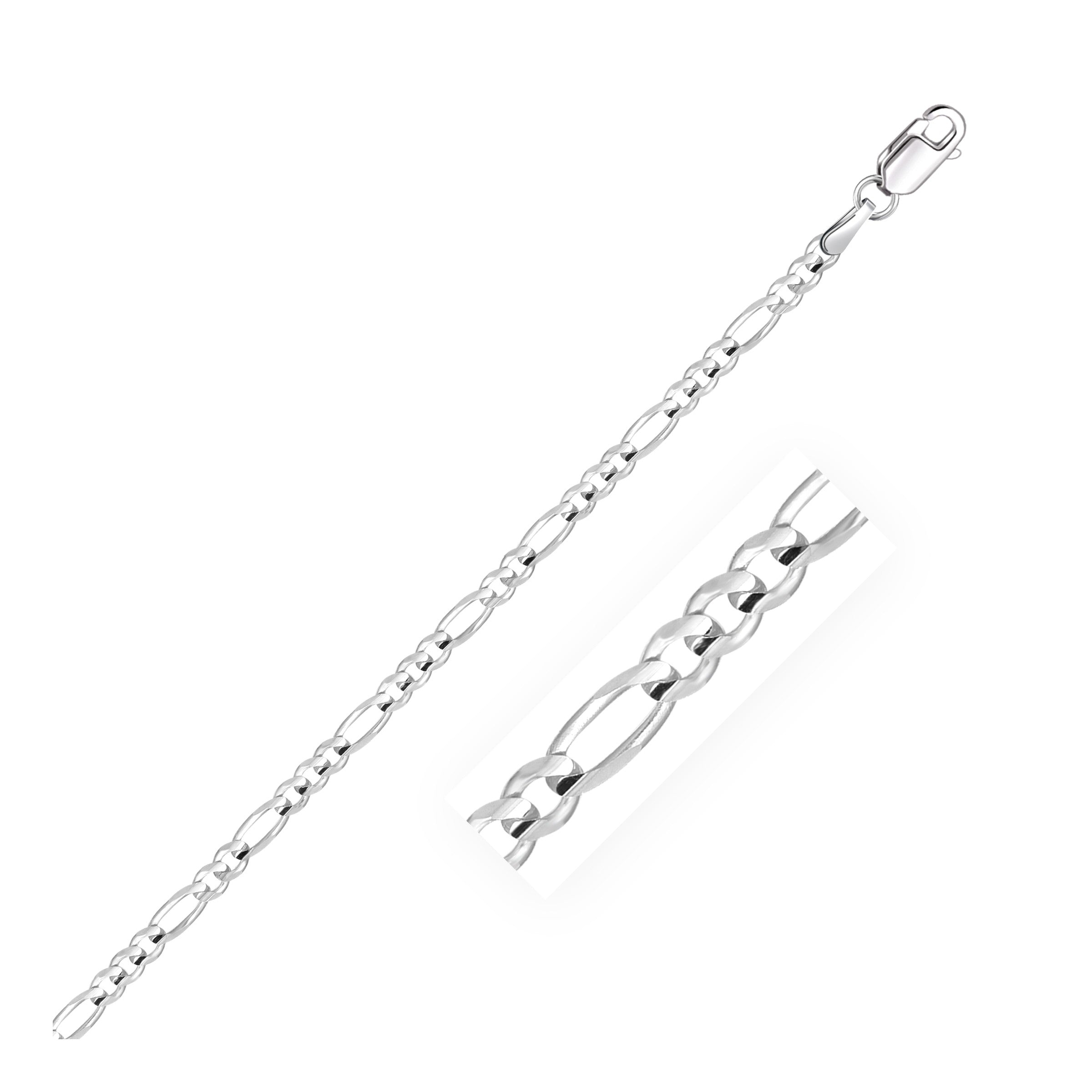 White Gold 3.0mm 14k Solid Lobster Claw Figaro Chain