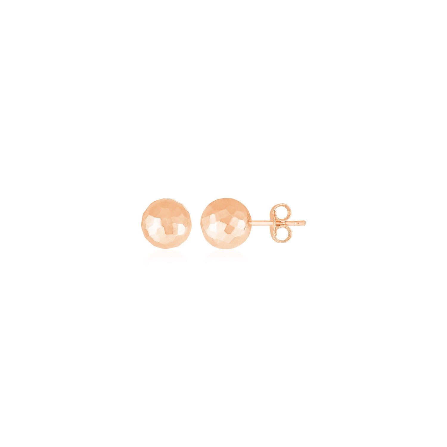 Rose Gold 14k Ball with Classic Faceted Texture Earrings