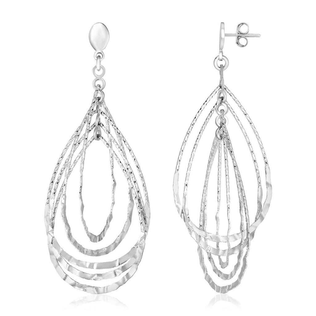 Sterling Silver Textured Teardrop Motif Dangling Earrings