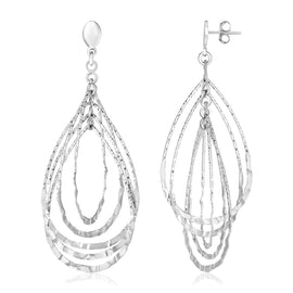 Sterling Silver Textured Teardrop Motif Dangling Earrings