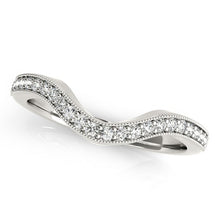 Load image into Gallery viewer, 14k White Gold Milgrained Border Curved Diamond Wedding Band (1/5 cttw)