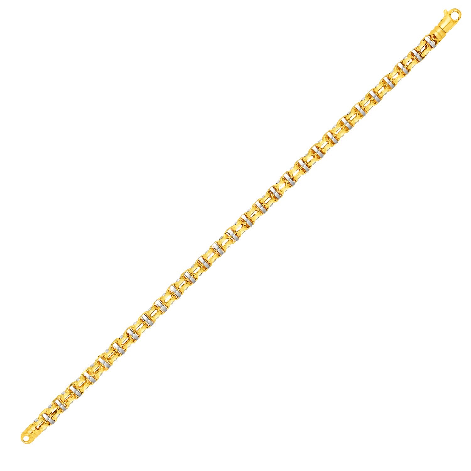 Two-Toned Yellow and White Gold 14k Double Link Men's Bracelet