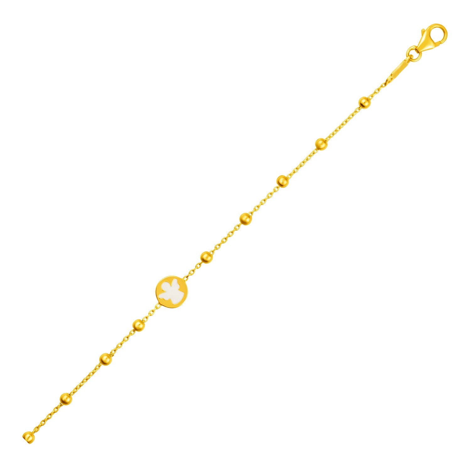 Yellow Gold 14k Childrens Bracelet with Angel and Beads
