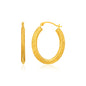 Yellow Gold 10k Oval Line Texture Hoop Earrings with Snap Lock