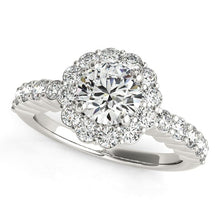 Load image into Gallery viewer, White Gold 14k Round Floral Motif Diamond Engagement Ring