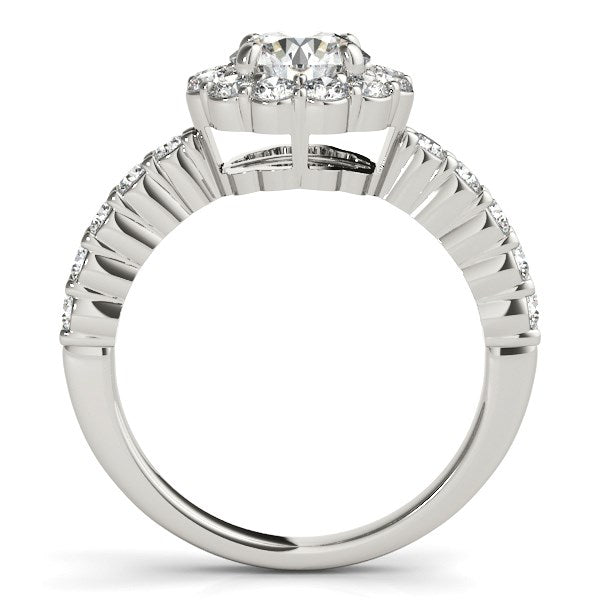 White Gold 14k Round Floral Motif Diamond Engagement Ring