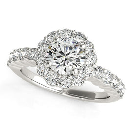 White Gold 14k Round Floral Motif Diamond Engagement Ring