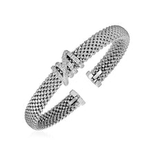 Load image into Gallery viewer, Popcorn Texture Cuff Bangle with Diamonds in Sterling Silver