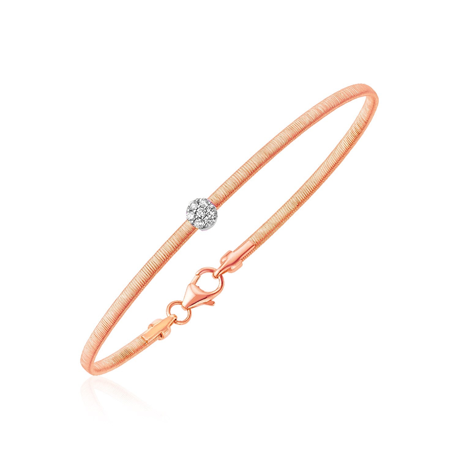 Two Tone Gold 14k Bangle with Brushed Texture and Diamonds