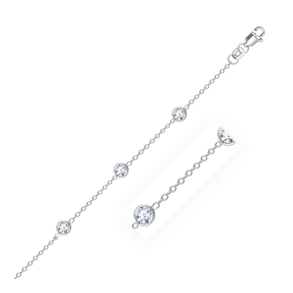 White Gold 14k Anklet with Round White Cubic Zirconia