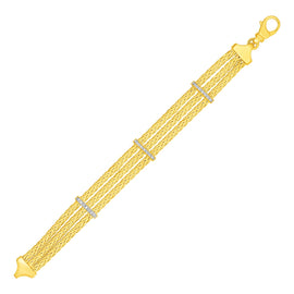 Yellow Gold 14k Three Strand Woven Women's Rope Bracelet with Diamond Accents