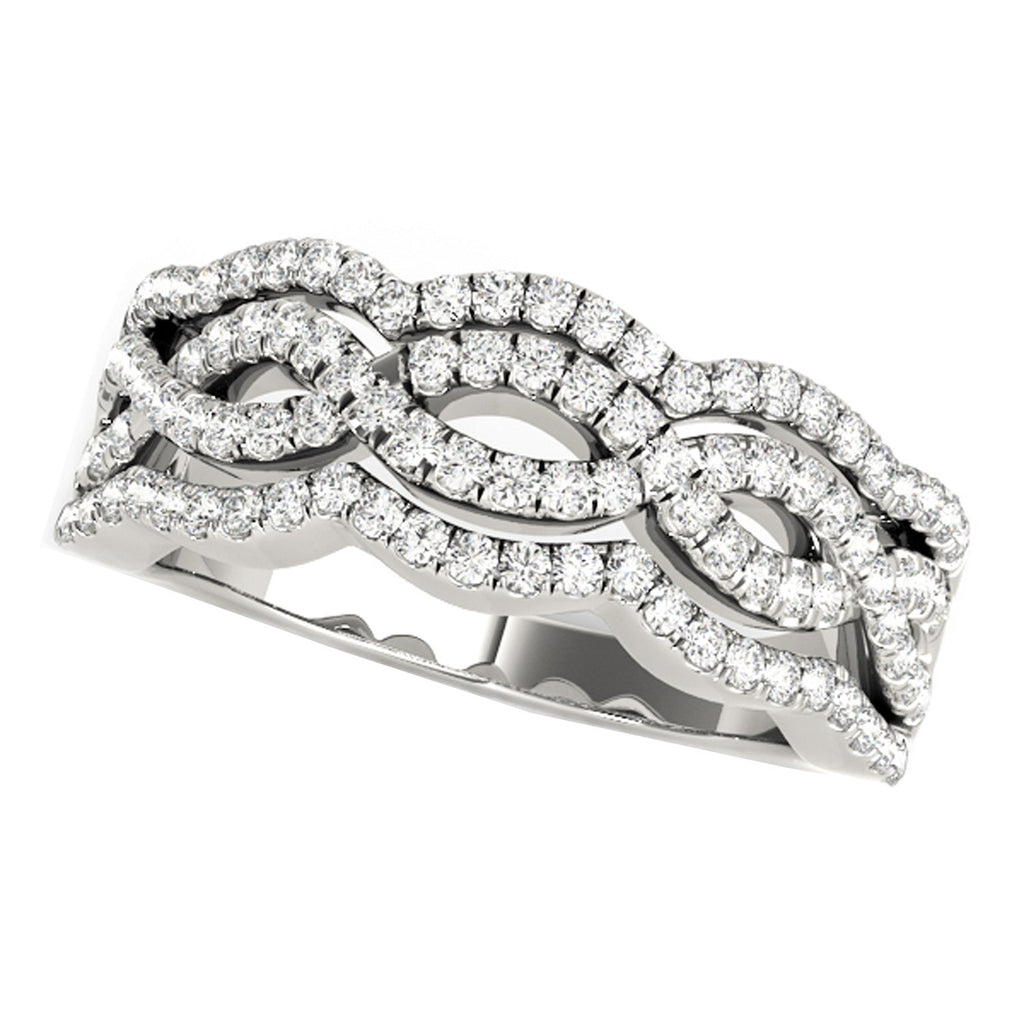 White Gold 14k Diamond Studded Ring with Four Curves