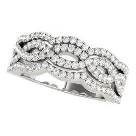 White Gold 14k Diamond Studded Ring with Four Curves