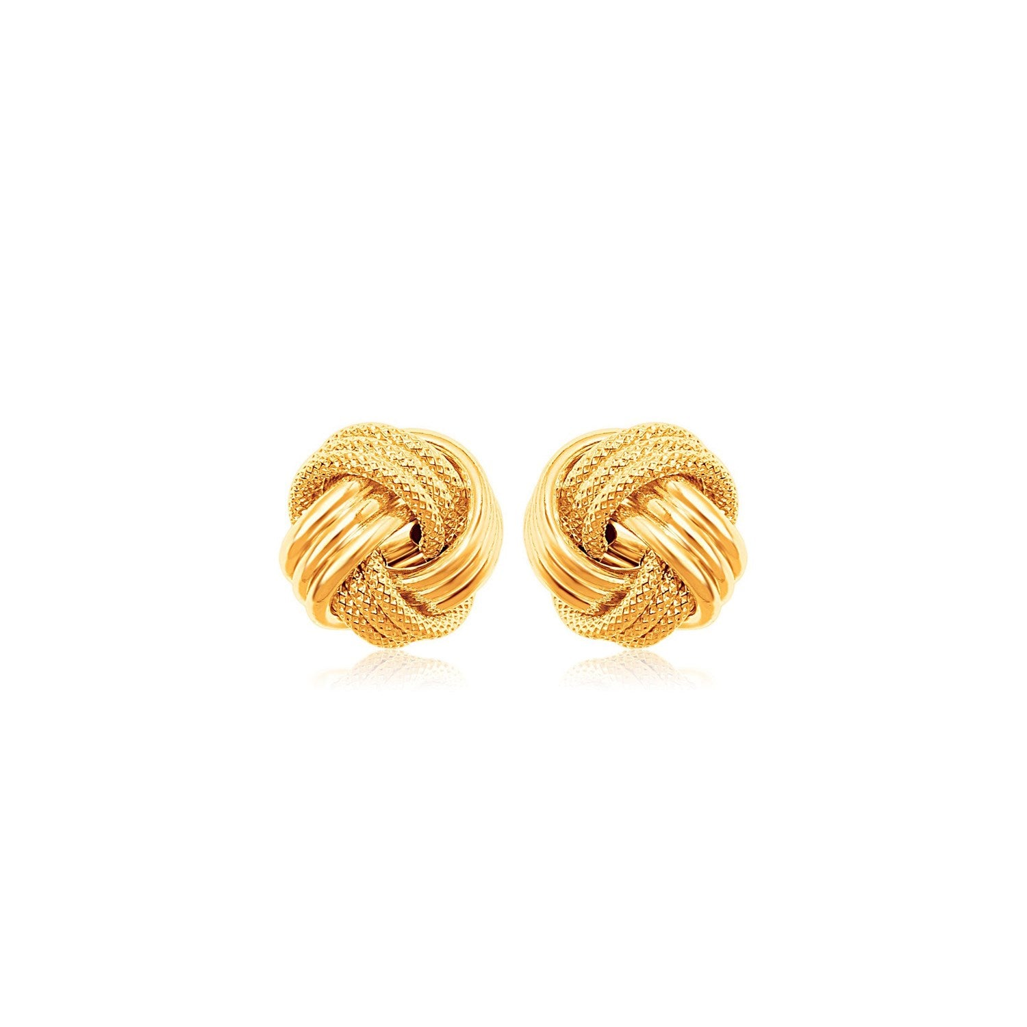 Yellow Gold 10k Love Knot Earrings with Ridge Texture