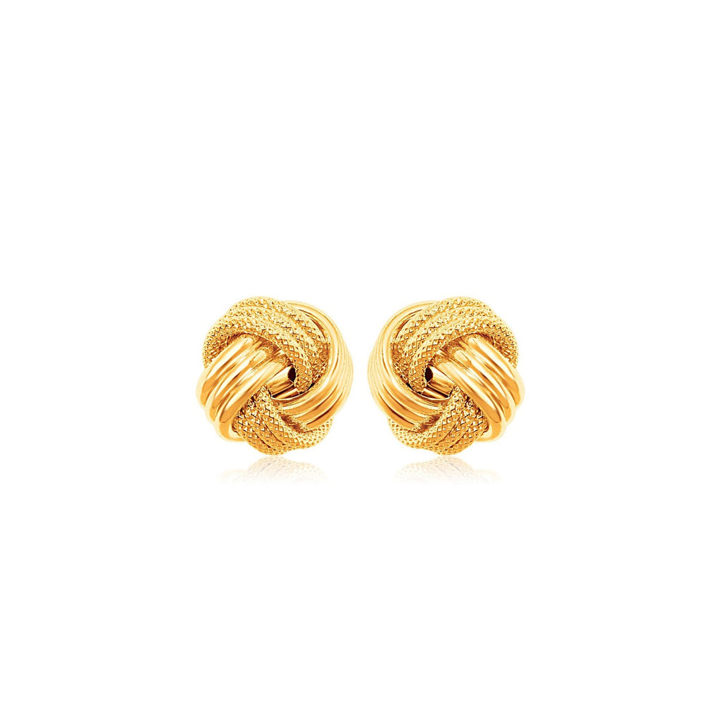 Yellow Gold 10k Love Knot Earrings with Ridge Texture