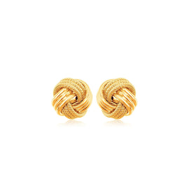 Yellow Gold 10k Love Knot Earrings with Ridge Texture