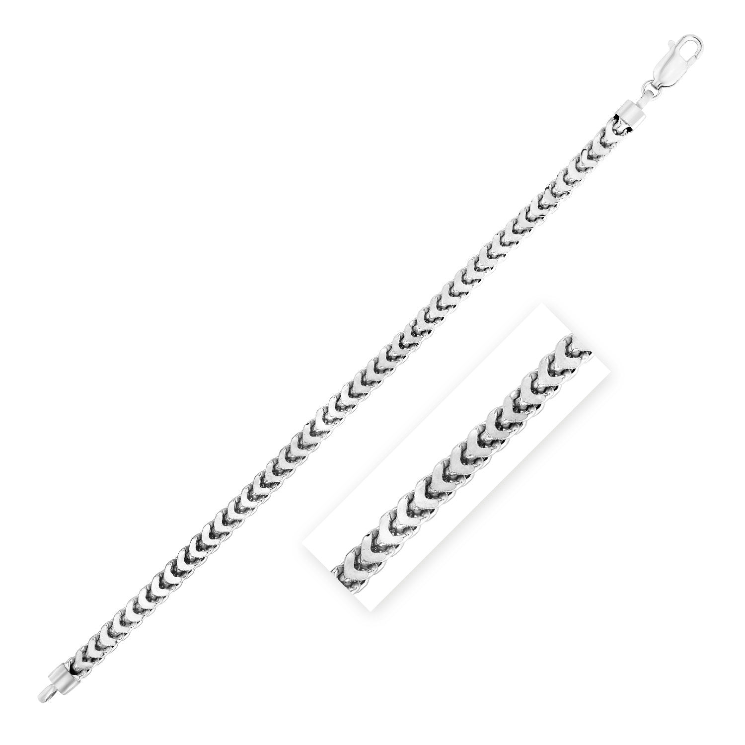 Sterling Silver 5.5mm Rhodium Plated Square Franco Semi Solid Chain